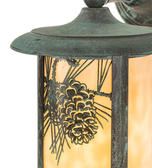 Meyda Lighting Fulton 8" Verdigris Winter Pine Solid Mount Wall Sconce With Beige Iridescent Shade Glass