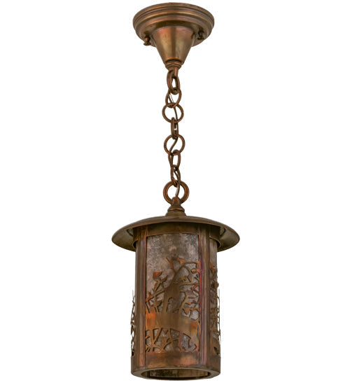 Meyda Lighting Fulton 8" Vintage Copper Apple Branch Pendant Light With Silver Mica Shade Glass