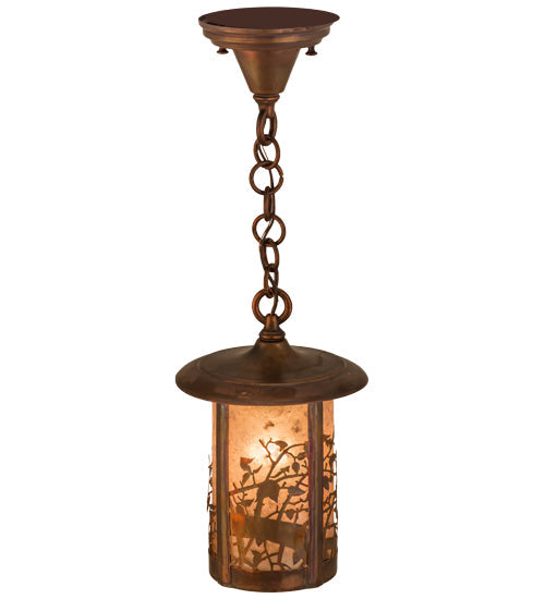 Meyda Lighting Fulton 8" Vintage Copper Apple Branch Pendant Light With Silver Mica Shade Glass