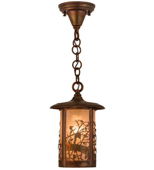 Meyda Lighting Fulton 8" Vintage Copper Apple Branch Pendant Light With Silver Mica Shade Glass