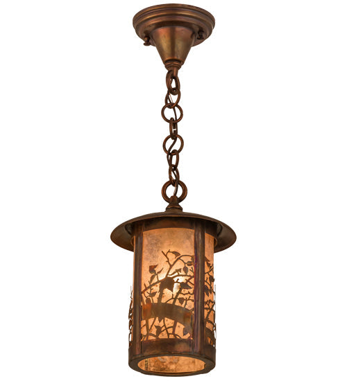Meyda Lighting Fulton 8" Vintage Copper Apple Branch Pendant Light With Silver Mica Shade Glass