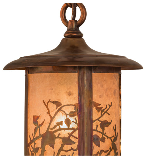 Meyda Lighting Fulton 8" Vintage Copper Apple Branch Pendant Light With Silver Mica Shade Glass
