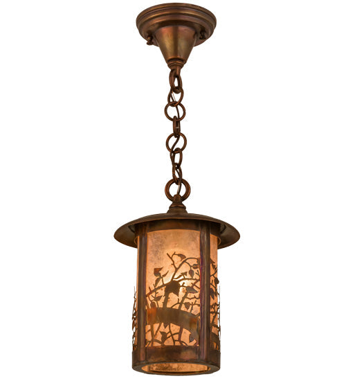 Meyda Lighting Fulton 8" Vintage Copper Apple Branch Pendant Light With Silver Mica Shade Glass