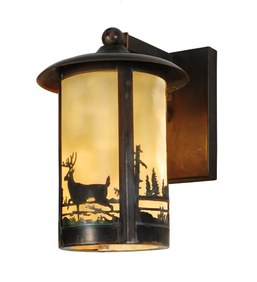 Meyda Lighting Fulton 8" Vintage Copper Deer Creek Wall Sconce With Beige Art Shade Glass