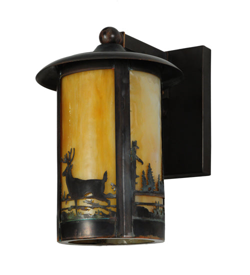 Meyda Lighting Fulton 8" Vintage Copper Deer Creek Wall Sconce With Beige Art Shade Glass