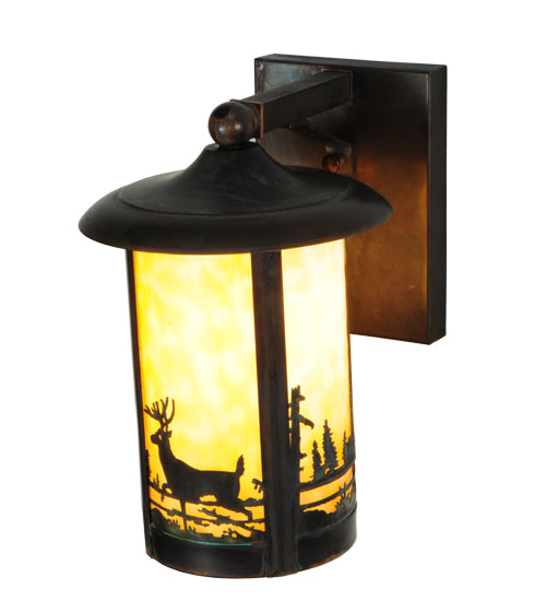 Meyda Lighting Fulton 8" Vintage Copper Deer Creek Wall Sconce With Beige Art Shade Glass