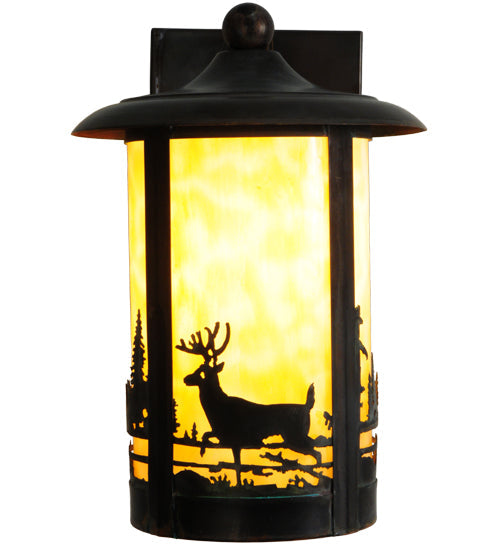 Meyda Lighting Fulton 8" Vintage Copper Deer Creek Wall Sconce With Beige Art Shade Glass