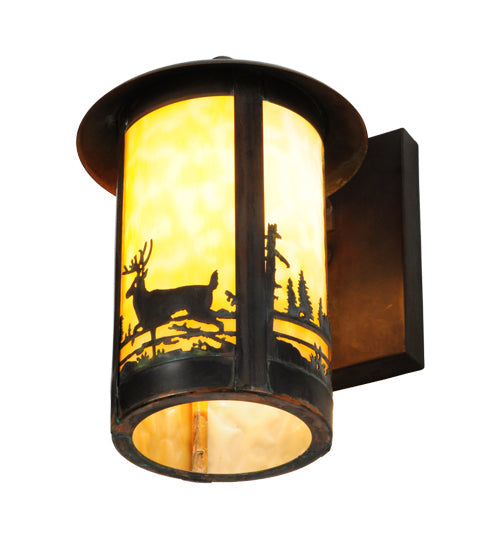 Meyda Lighting Fulton 8" Vintage Copper Deer Creek Wall Sconce With Beige Art Shade Glass