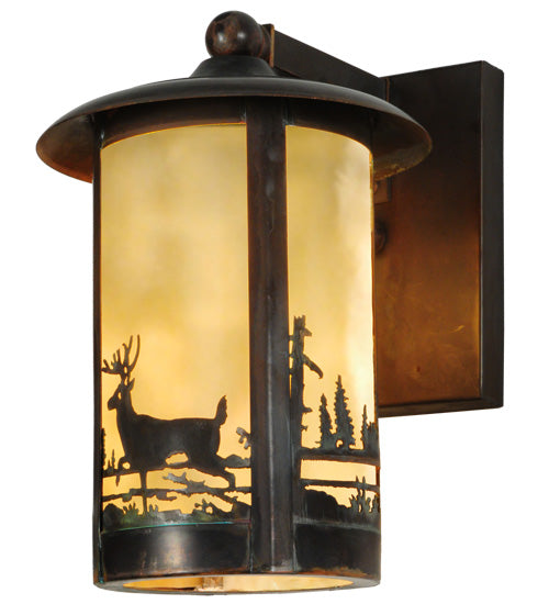 Meyda Lighting Fulton 8" Vintage Copper Deer Creek Wall Sconce With Beige Art Shade Glass
