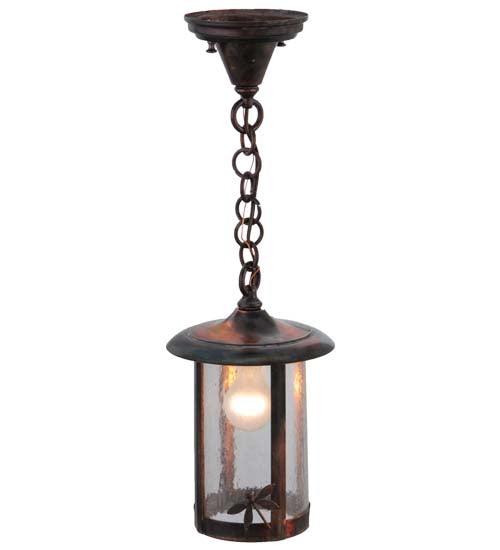Meyda Lighting Fulton 8" Vintage Copper Dragonfly Pendant Light With Clear Seeded Shade Glass