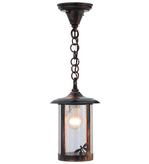 Meyda Lighting Fulton 8" Vintage Copper Dragonfly Pendant Light With Clear Seeded Shade Glass