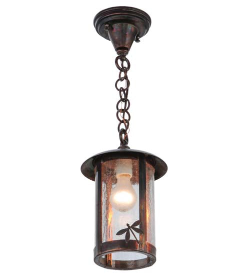 Meyda Lighting Fulton 8" Vintage Copper Dragonfly Pendant Light With Clear Seeded Shade Glass