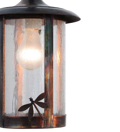 Meyda Lighting Fulton 8" Vintage Copper Dragonfly Pendant Light With Clear Seeded Shade Glass