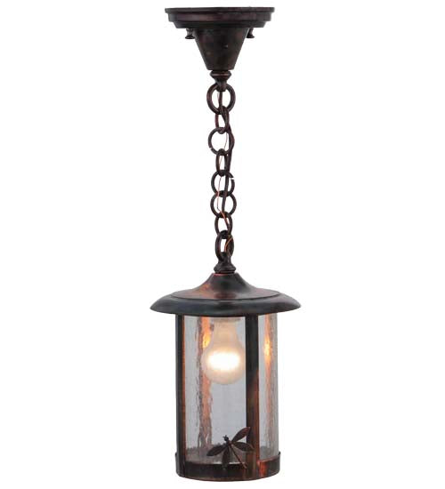 Meyda Lighting Fulton 8" Vintage Copper Dragonfly Pendant Light With Clear Seeded Shade Glass