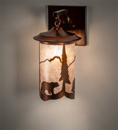 Meyda Lighting Fulton 8" Vintage Copper Lone Bear Wall Sconce With Silver Mica Shade Glass