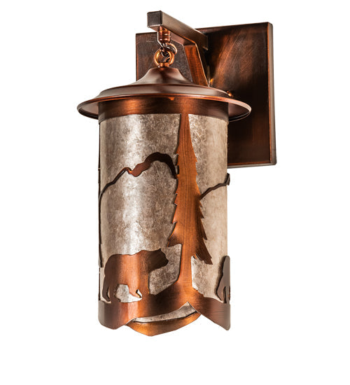 Meyda Lighting Fulton 8" Vintage Copper Lone Bear Wall Sconce With Silver Mica Shade Glass