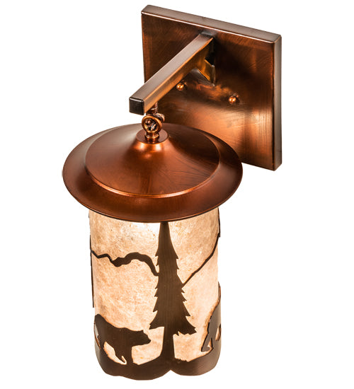 Meyda Lighting Fulton 8" Vintage Copper Lone Bear Wall Sconce With Silver Mica Shade Glass