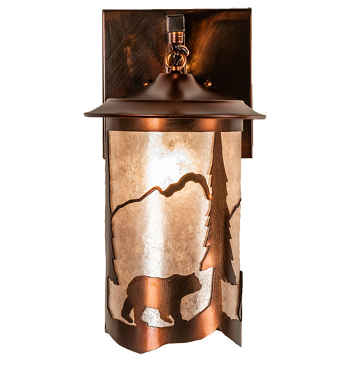 Meyda Lighting Fulton 8" Vintage Copper Lone Bear Wall Sconce With Silver Mica Shade Glass