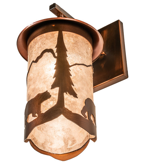 Meyda Lighting Fulton 8" Vintage Copper Lone Bear Wall Sconce With Silver Mica Shade Glass