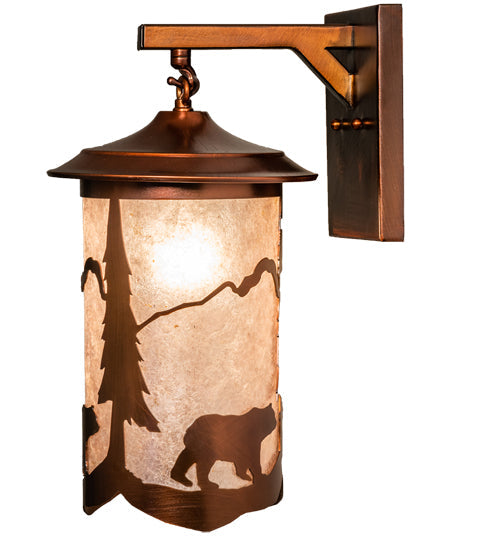 Meyda Lighting Fulton 8" Vintage Copper Lone Bear Wall Sconce With Silver Mica Shade Glass