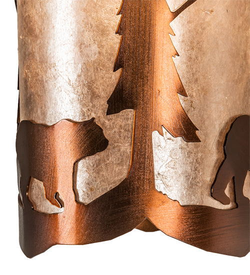 Meyda Lighting Fulton 8" Vintage Copper Lone Bear Wall Sconce With Silver Mica Shade Glass