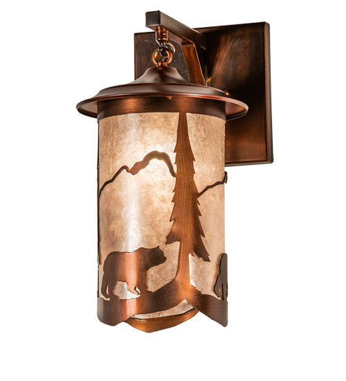 Meyda Lighting Fulton 8" Vintage Copper Lone Bear Wall Sconce With Silver Mica Shade Glass