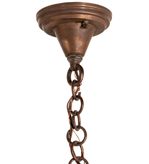 Meyda Lighting Fulton 8" Vintage Copper Spider Web Ceiling Pendant Light With Beige Art Shade Glass