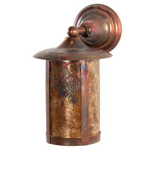 Meyda Lighting Fulton 8" Vintage Copper Winter Pine Solid Mount Wall Sconce With Amber Mica Shade Glass