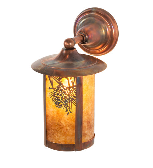 Meyda Lighting Fulton 8" Vintage Copper Winter Pine Solid Mount Wall Sconce With Amber Mica Shade Glass