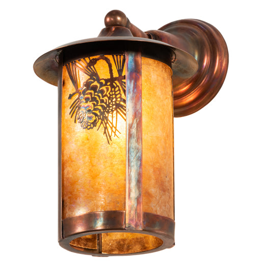 Meyda Lighting Fulton 8" Vintage Copper Winter Pine Solid Mount Wall Sconce With Amber Mica Shade Glass