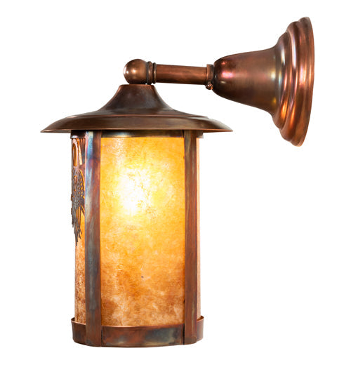 Meyda Lighting Fulton 8" Vintage Copper Winter Pine Solid Mount Wall Sconce With Amber Mica Shade Glass