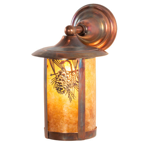 Meyda Lighting Fulton 8" Vintage Copper Winter Pine Solid Mount Wall Sconce With Amber Mica Shade Glass