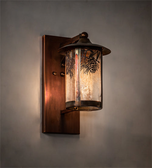 Meyda Lighting Fulton 8" Vintage Copper Winter Pine Solid Mount Wall Sconce With Clear Seeded Shade Glass