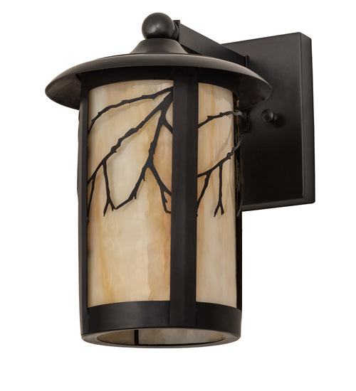 Meyda Lighting Fulton Branches 8" Craftsman Brown Solid Mount Wall Sconce With Beige Art Shade Glass