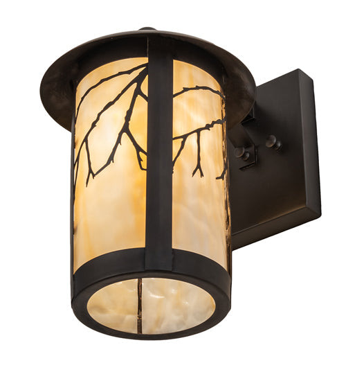 Meyda Lighting Fulton Branches 8" Craftsman Brown Solid Mount Wall Sconce With Beige Art Shade Glass