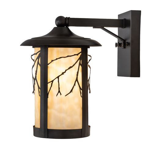 Meyda Lighting Fulton Branches 8" Craftsman Brown Solid Mount Wall Sconce With Beige Art Shade Glass