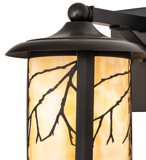 Meyda Lighting Fulton Branches 8" Craftsman Brown Solid Mount Wall Sconce With Beige Art Shade Glass