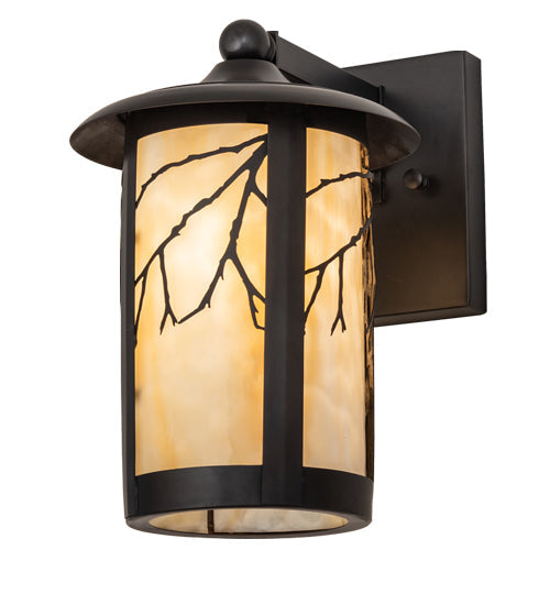 Meyda Lighting Fulton Branches 8" Craftsman Brown Solid Mount Wall Sconce With Beige Art Shade Glass