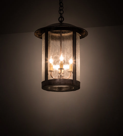 Meyda Lighting Fulton Lake Charles 14" 4-Light Vintage Copper Pendant Light With Clear Seeded Shade Glass
