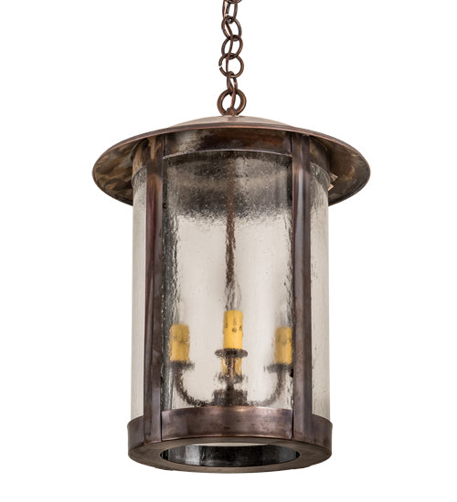 Meyda Lighting Fulton Lake Charles 14" 4-Light Vintage Copper Pendant Light With Clear Seeded Shade Glass