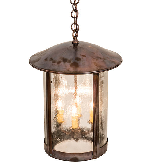 Meyda Lighting Fulton Lake Charles 14" 4-Light Vintage Copper Pendant Light With Clear Seeded Shade Glass