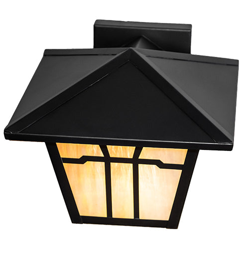 Meyda Lighting Gable 231454 10" Craftsman Brown Wall Sconce With Beige Iridescent Shade Glass