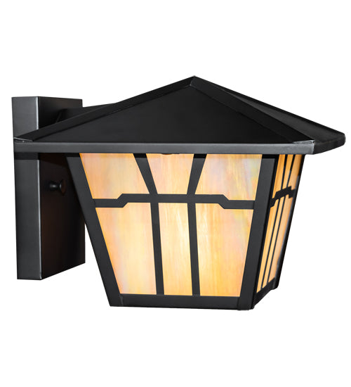 Meyda Lighting Gable 231454 10" Craftsman Brown Wall Sconce With Beige Iridescent Shade Glass