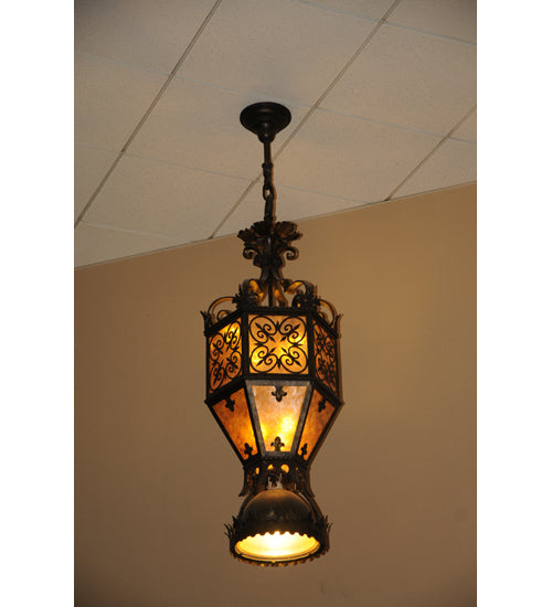 Meyda Lighting Gaetano 23" 7-Light Weathered Bronze Pendant Light With Amber Mica Shade Glass