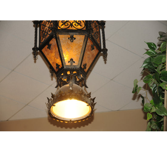 Meyda Lighting Gaetano 23" 7-Light Weathered Bronze Pendant Light With Amber Mica Shade Glass