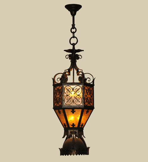 Meyda Lighting Gaetano 23" 7-Light Weathered Bronze Pendant Light With Amber Mica Shade Glass