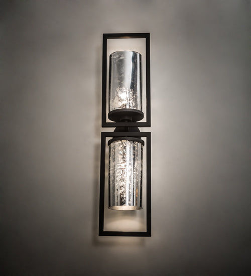 Meyda Lighting Galatia 9" 2-Light Wrought Iron Wall Sconce With Faux Mercury Shade Glass