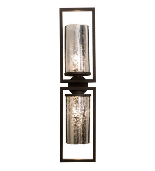 Meyda Lighting Galatia 9" 2-Light Wrought Iron Wall Sconce With Faux Mercury Shade Glass