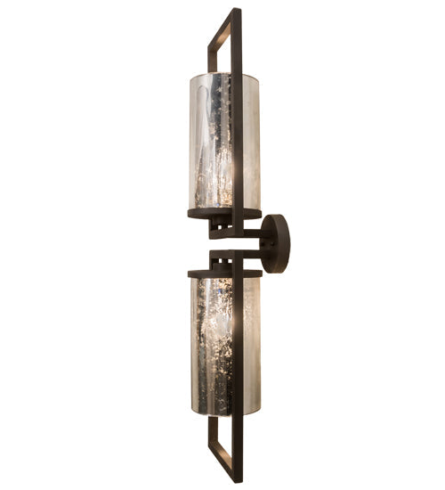 Meyda Lighting Galatia 9" 2-Light Wrought Iron Wall Sconce With Faux Mercury Shade Glass