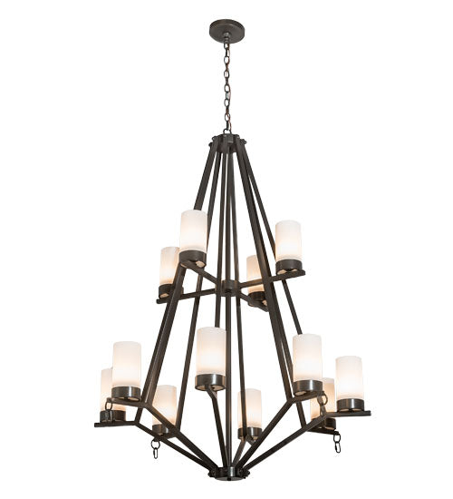 Meyda Lighting Galen 42" 12-Light 2-Tier Timeless Bronze Chandelier With Frosted Clear Statuario Idalight Shade